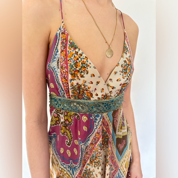 Y2K Nicole Miller Vintage Silk Dress Paisley Chiffon Lined Spaghetti Straps 2000 - Picture 10 of 15